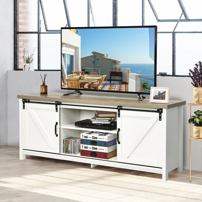 TV Stand Media Center Console Cabinet with Sliding Barn Door - White, White - Gallery Canada