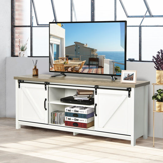 TV Stand Media Center Console Cabinet with Sliding Barn Door - White, White at Gallery Canada