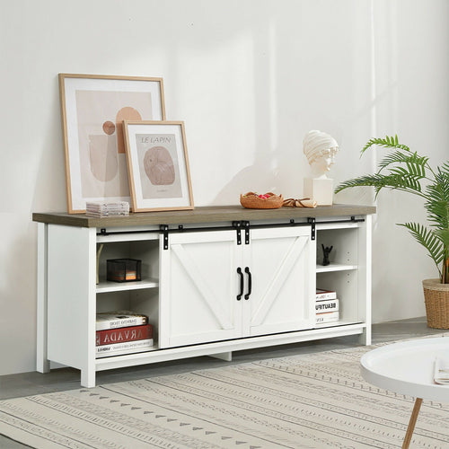 TV Stand Media Center Console Cabinet with Sliding Barn Door - White, White