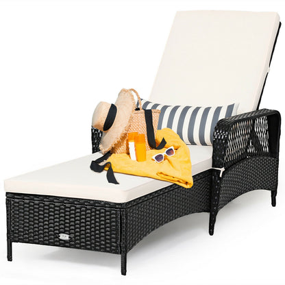 PE Rattan Armrest Chaise Lounge Chair with Adjustable Pillow, Black Outdoor Chaise Lounges at Gallery Canada