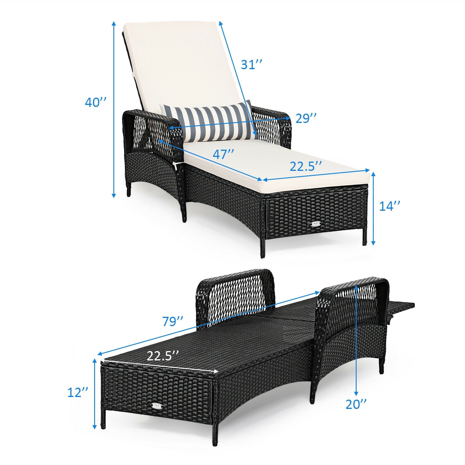 PE Rattan Armrest Chaise Lounge Chair with Adjustable Pillow, Black Outdoor Chaise Lounges at Gallery Canada