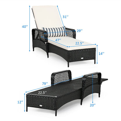 PE Rattan Armrest Chaise Lounge Chair with Adjustable Pillow, Black Outdoor Chaise Lounges at Gallery Canada