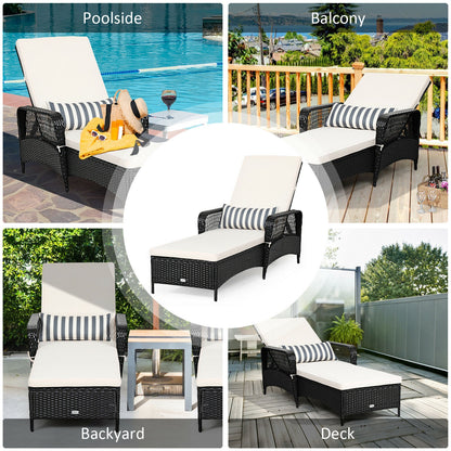 PE Rattan Armrest Chaise Lounge Chair with Adjustable Pillow, Black Outdoor Chaise Lounges at Gallery Canada
