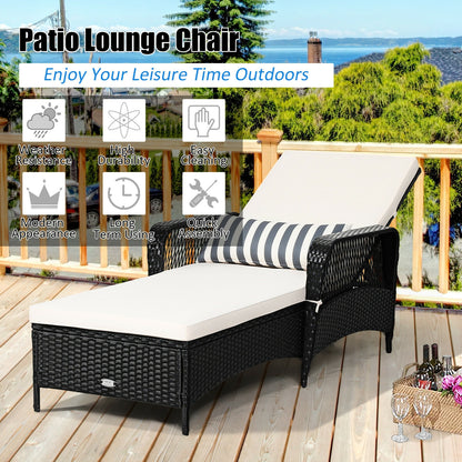 PE Rattan Armrest Chaise Lounge Chair with Adjustable Pillow, Black Outdoor Chaise Lounges at Gallery Canada