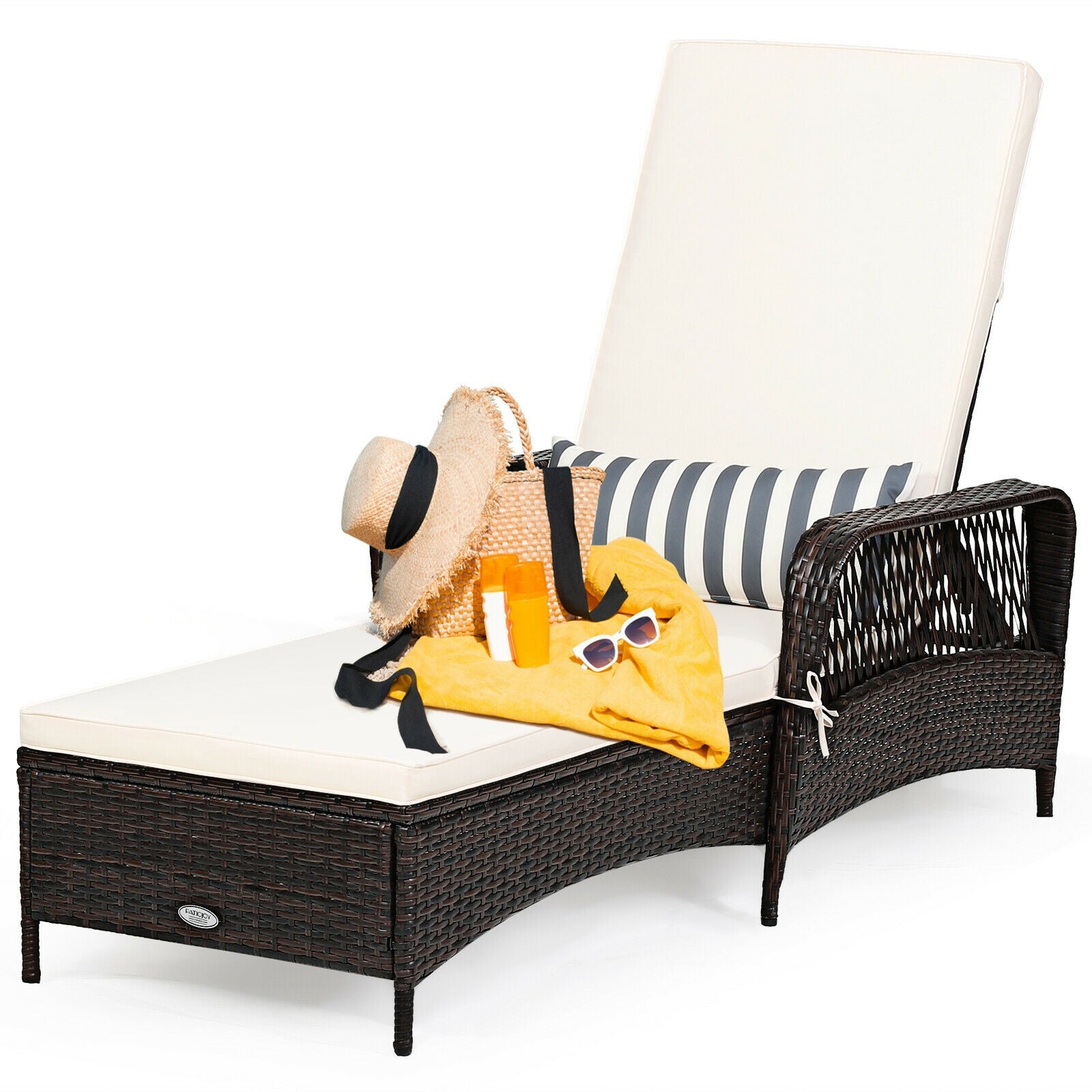 PE Rattan Chaise Lounge Chair Arm Chair Recliner Adjustable with Pillow, Brown Outdoor Chaise Lounges at Gallery Canada