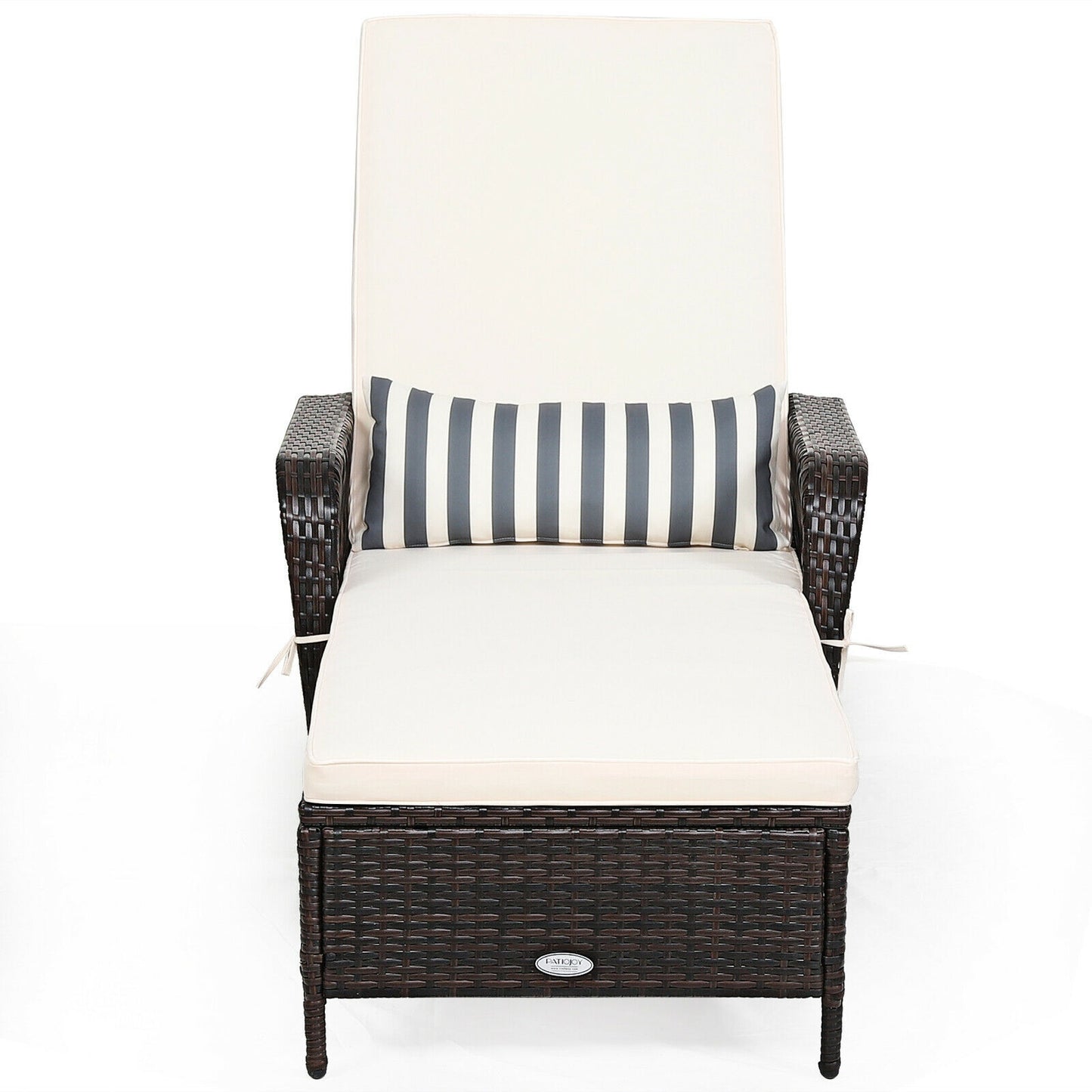 PE Rattan Chaise Lounge Chair Arm Chair Recliner Adjustable with Pillow, Brown Outdoor Chaise Lounges at Gallery Canada