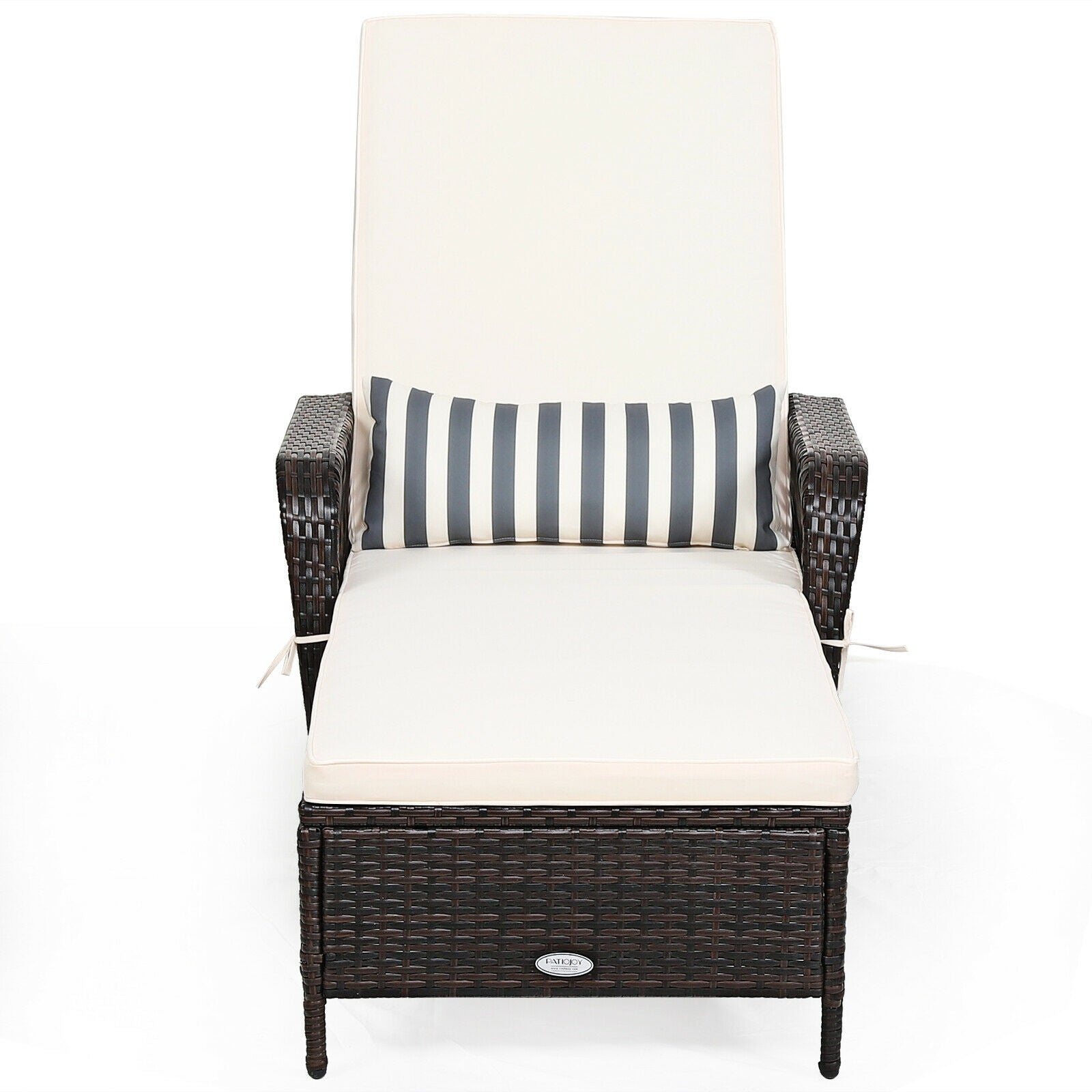 PE Rattan Chaise Lounge Chair Arm Chair Recliner Adjustable with Pillow, Brown Outdoor Chaise Lounges at Gallery Canada