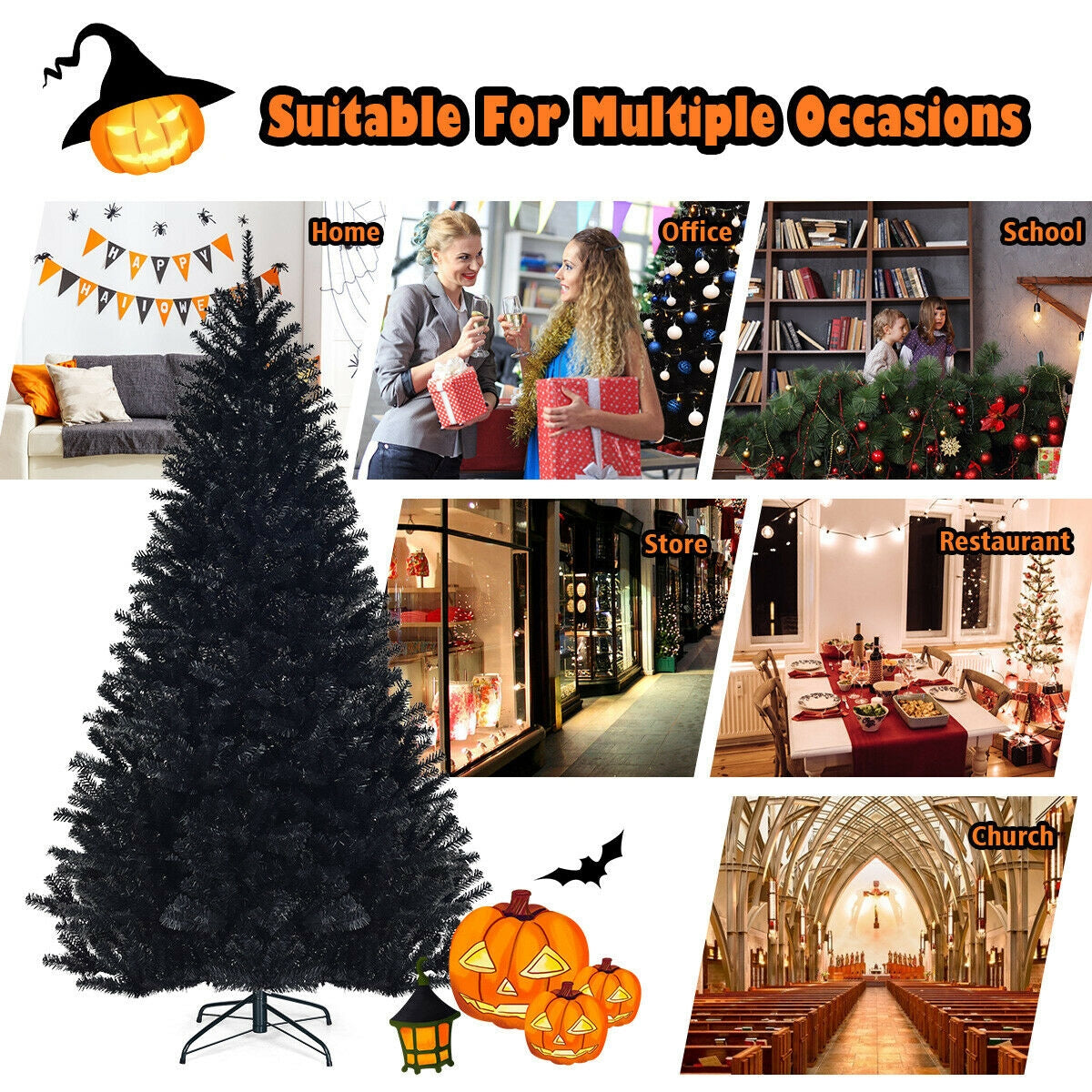 7.5 Feet Hinged Artificial Halloween Christmas Tree, Black Christmas Tree at Gallery Canada