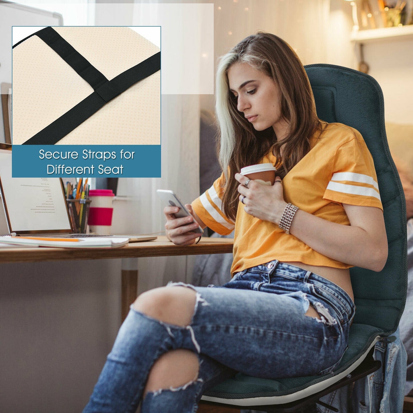 Seat Cushion Massager with Heat and 6 Vibration Motors for Home, Black Back Massager at Gallery Canada