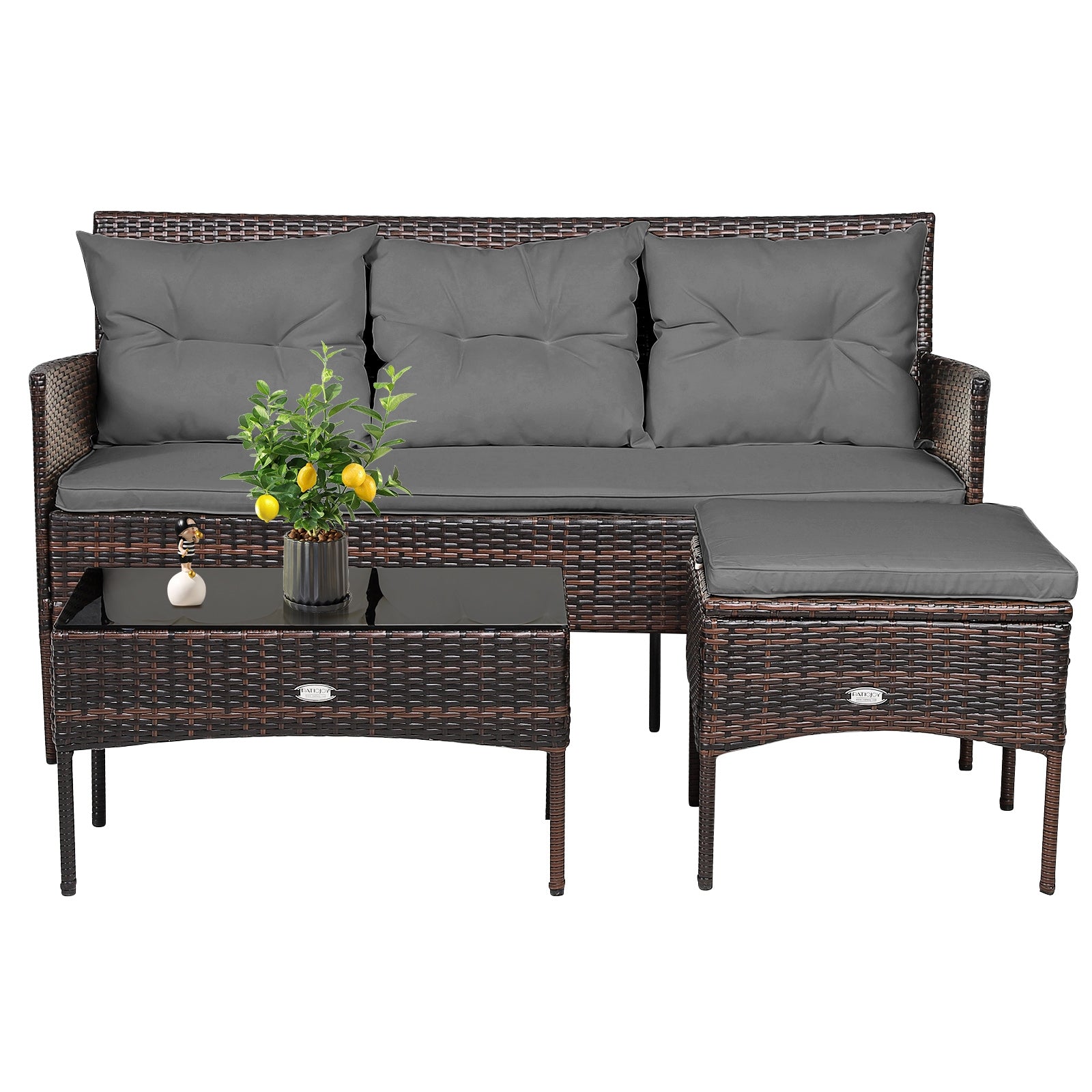 3 Pieces Patio Furniture Sectional Set with 5 Cozy Seat and Back Cushions, Gray Patio Conversation Sets at Gallery Canada
