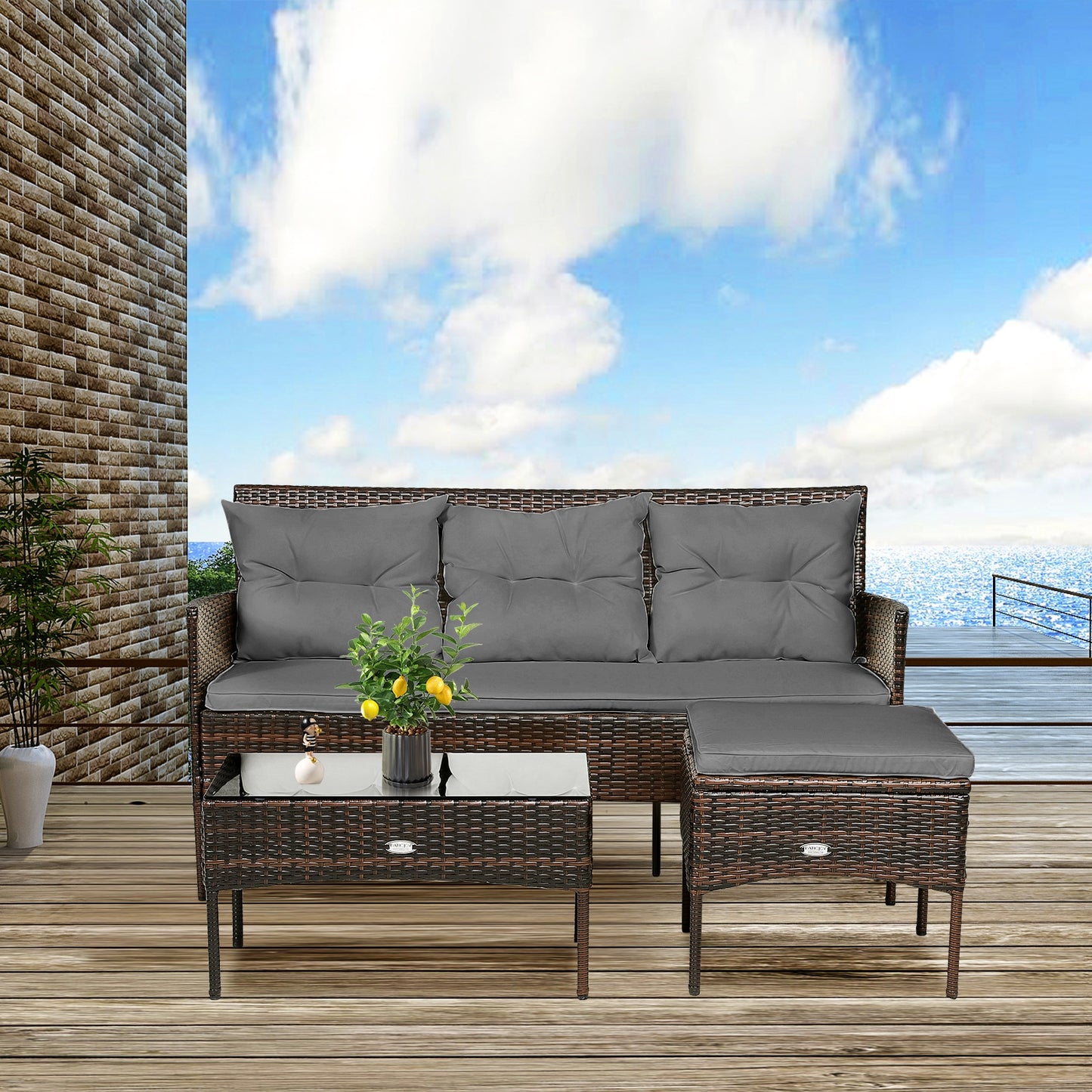 3 Pieces Patio Furniture Sectional Set with 5 Cozy Seat and Back Cushions, Gray Patio Conversation Sets at Gallery Canada