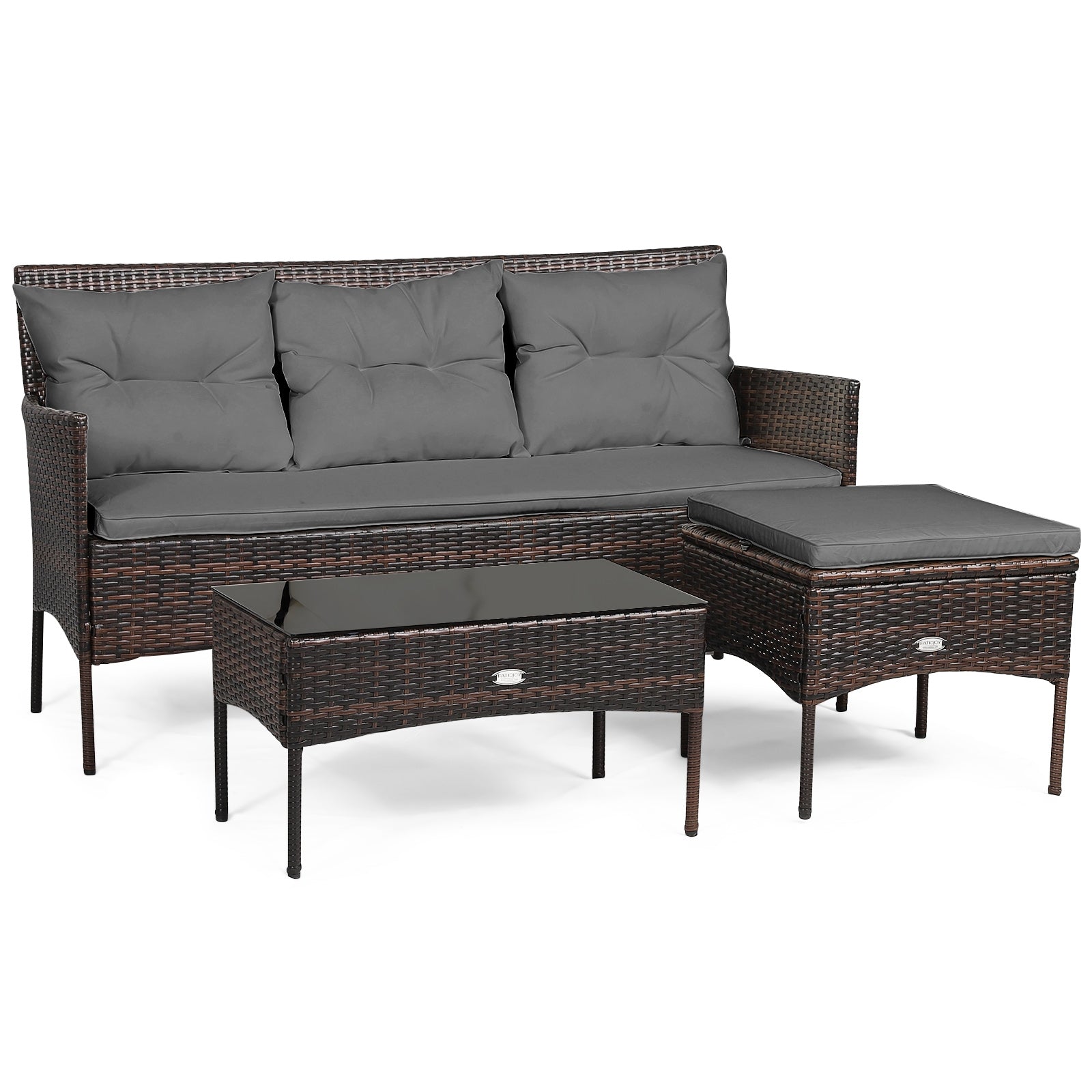 3 Pieces Patio Furniture Sectional Set with 5 Cozy Seat and Back Cushions, Gray Patio Conversation Sets at Gallery Canada