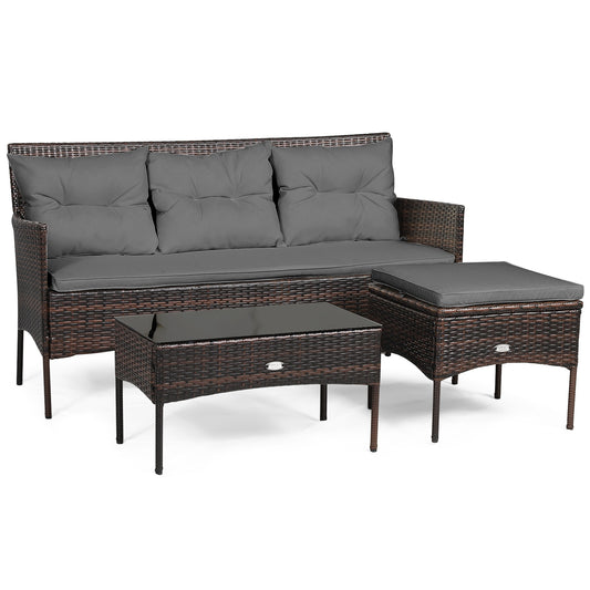 3 Piece Patio Sectional Set, 5 Cushions, Gray Patio Conversation Sets Gray at Gallery Canada