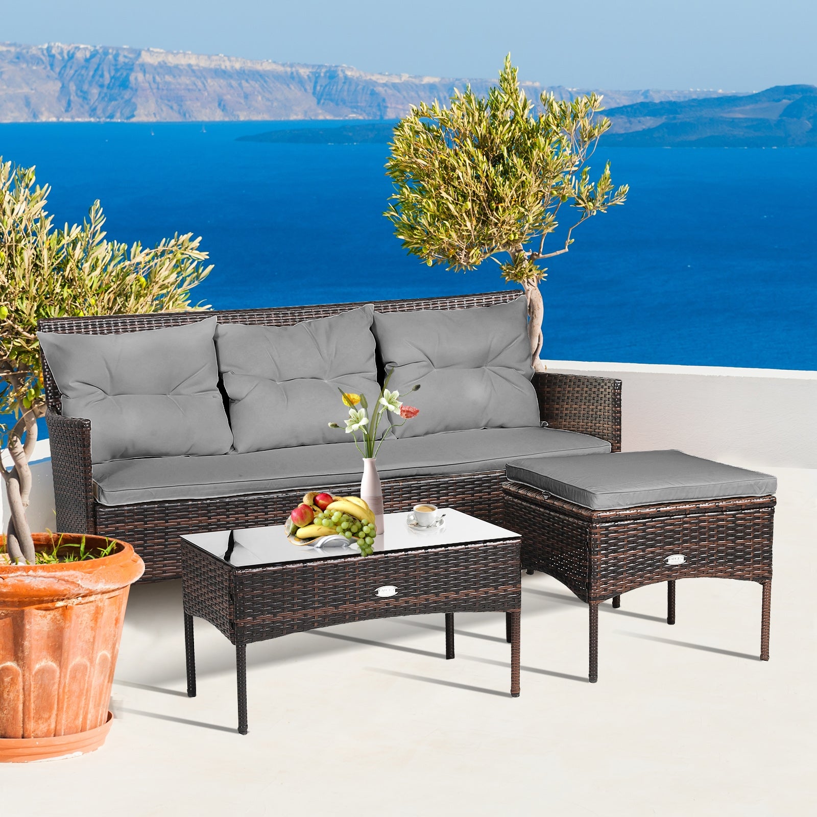 3 Pieces Patio Furniture Sectional Set with 5 Cozy Seat and Back Cushions, Gray Patio Conversation Sets at Gallery Canada