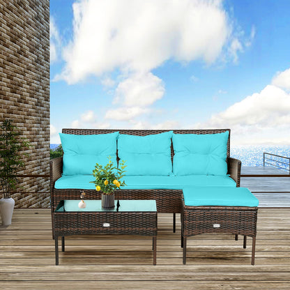 3 Pieces Patio Furniture Sectional Set with 5 Cozy Seat and Back Cushions, Turquoise Patio Conversation Sets at Gallery Canada