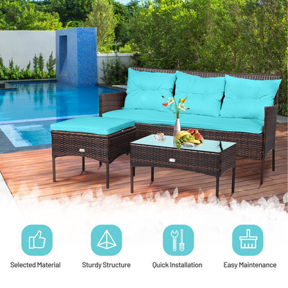 3 Pieces Patio Furniture Sectional Set with 5 Cozy Seat and Back Cushions, Turquoise Patio Conversation Sets at Gallery Canada
