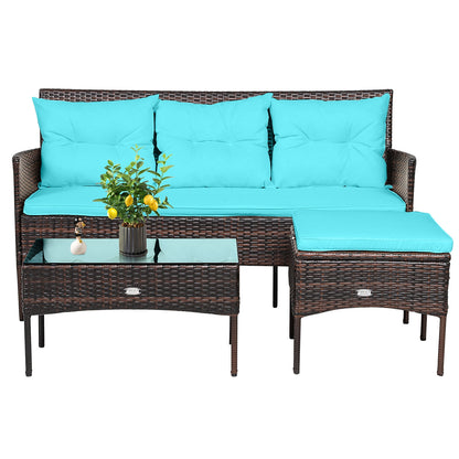 3 Pieces Patio Furniture Sectional Set with 5 Cozy Seat and Back Cushions, Turquoise Patio Conversation Sets at Gallery Canada