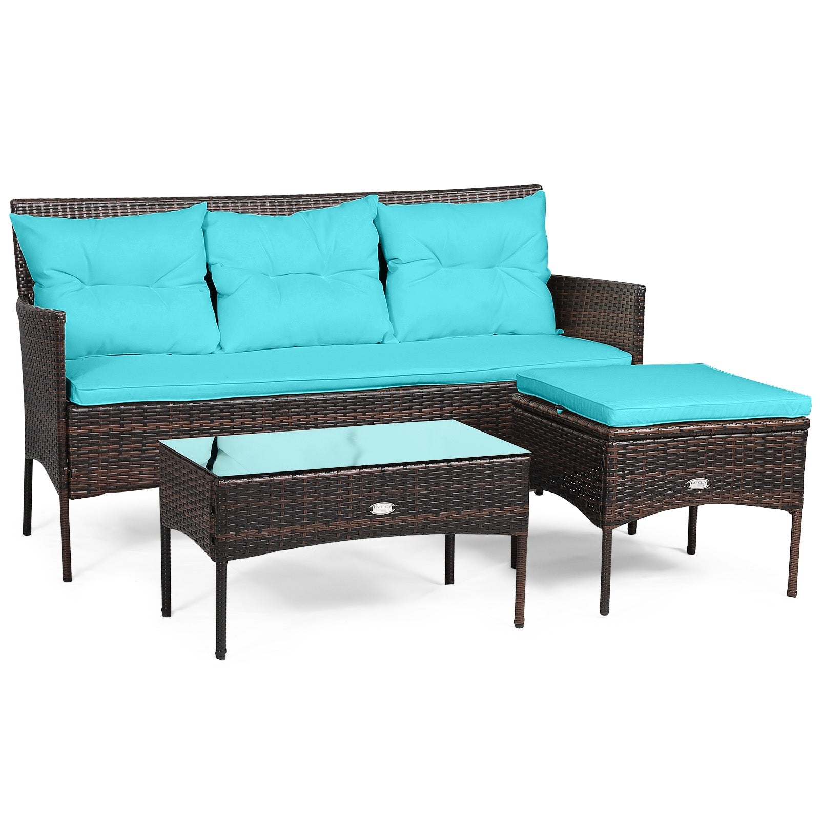 3 Pieces Patio Furniture Sectional Set with 5 Cozy Seat and Back Cushions, Turquoise Patio Conversation Sets at Gallery Canada