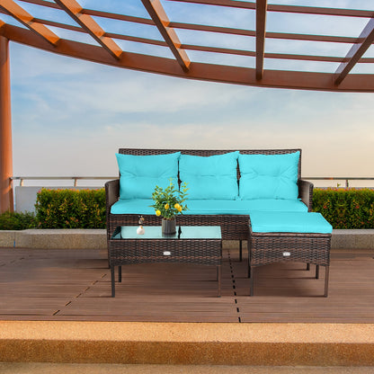 3 Pieces Patio Furniture Sectional Set with 5 Cozy Seat and Back Cushions, Turquoise Patio Conversation Sets at Gallery Canada