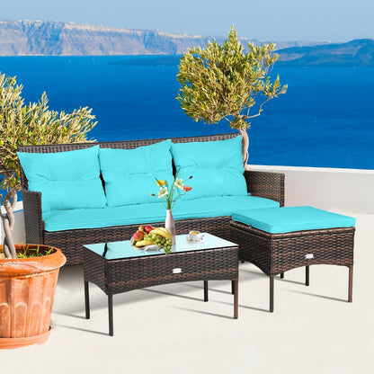 3 Pieces Patio Furniture Sectional Set with 5 Cozy Seat and Back Cushions, Turquoise Patio Conversation Sets at Gallery Canada