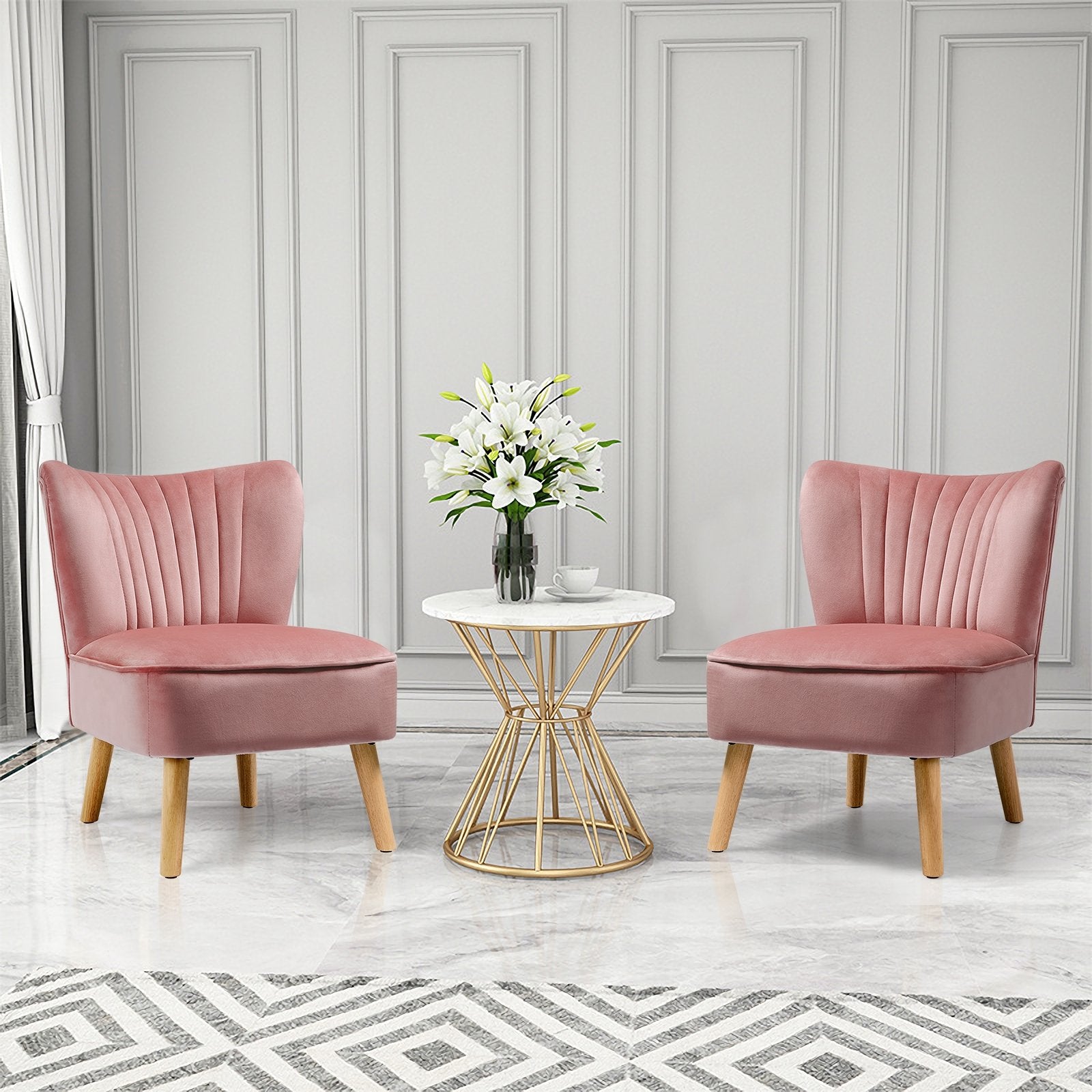 Modern Armless Velvet Accent Chair with Wood Legs, Pink at Gallery Canada
