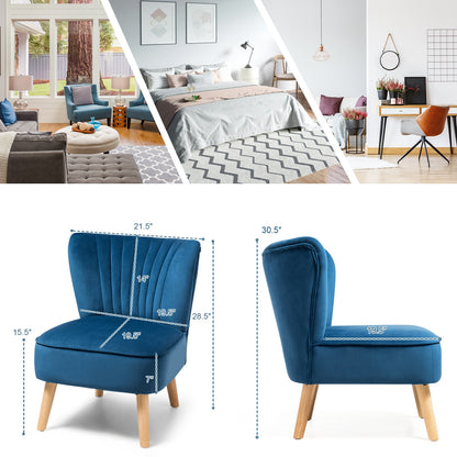 Modern Armless Velvet Accent Chair with Wood Legs, Blue Accent Chairs at Gallery Canada