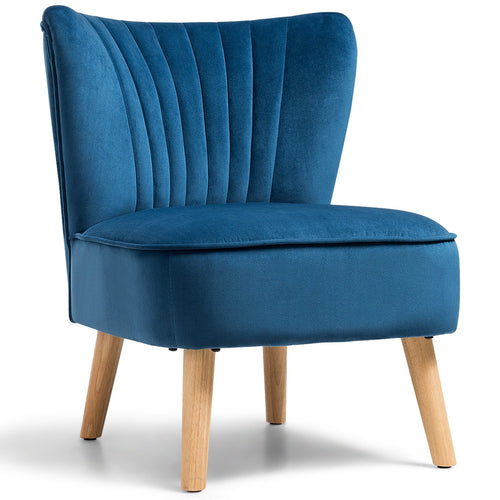 Modern Armless Velvet Accent Chair with Wood Legs, Blue