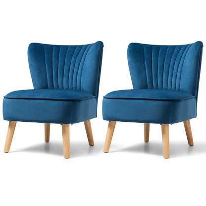 Modern Armless Velvet Accent Chair with Wood Legs, Blue Accent Chairs at Gallery Canada