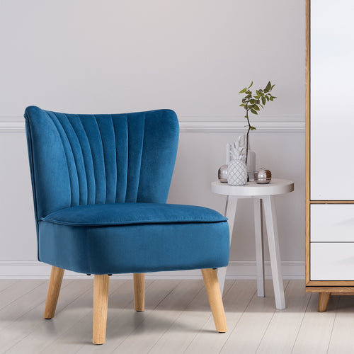 Modern Armless Velvet Accent Chair with Wood Legs, Blue
