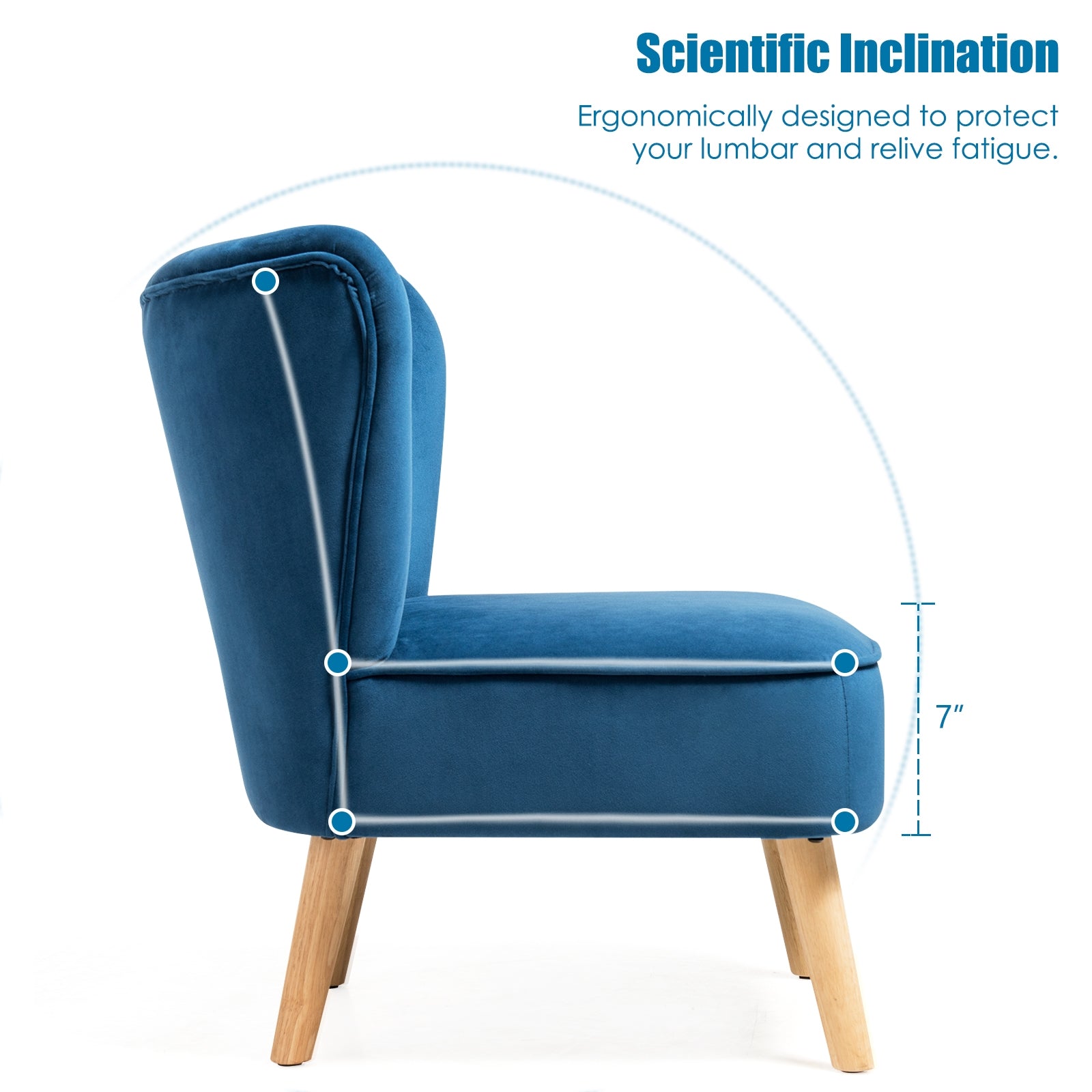 Modern Armless Velvet Accent Chair with Wood Legs, Blue Accent Chairs at Gallery Canada