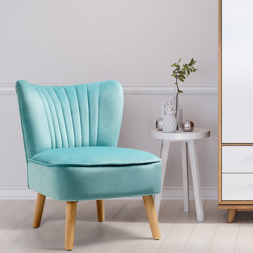 Modern Armless Velvet Accent Chair with Wood Legs, Green