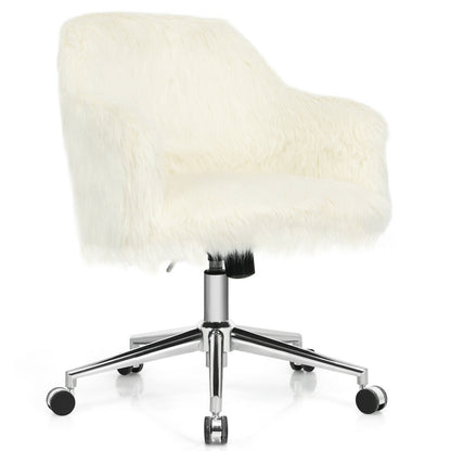 Modern Fluffy Faux Fur Vanity Office Chair for Teens Girls, Beige Leisure Chairs Beige at Gallery Canada
