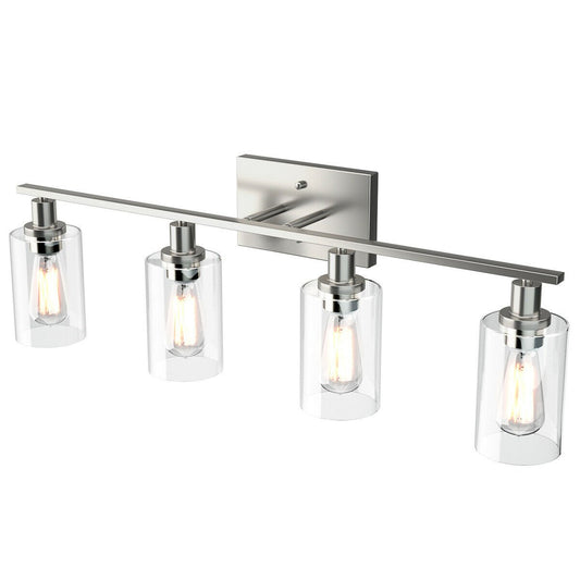 4-Light Wall Sconce with Clear Glass Shade-Sliver, Silver