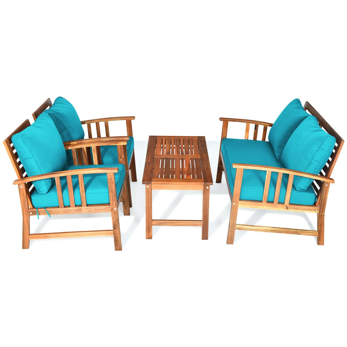 4 Pieces Wooden Patio Furniture Set Table Sofa Chair Cushioned Garden, Turquoise Patio Conversation Sets at Gallery Canada