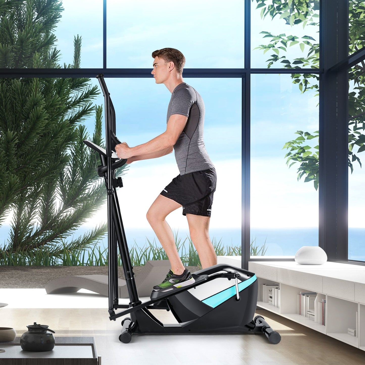 Magnetic Elliptical Machine Cross Trainer with Display Pulse Sensor 8-Level, Black at Gallery Canada