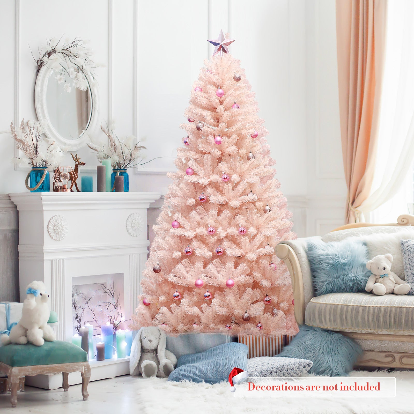 6 Feet Artificial Christmas Tree, Hinged Full Fir, Pink Christmas Tree at Gallery Canada