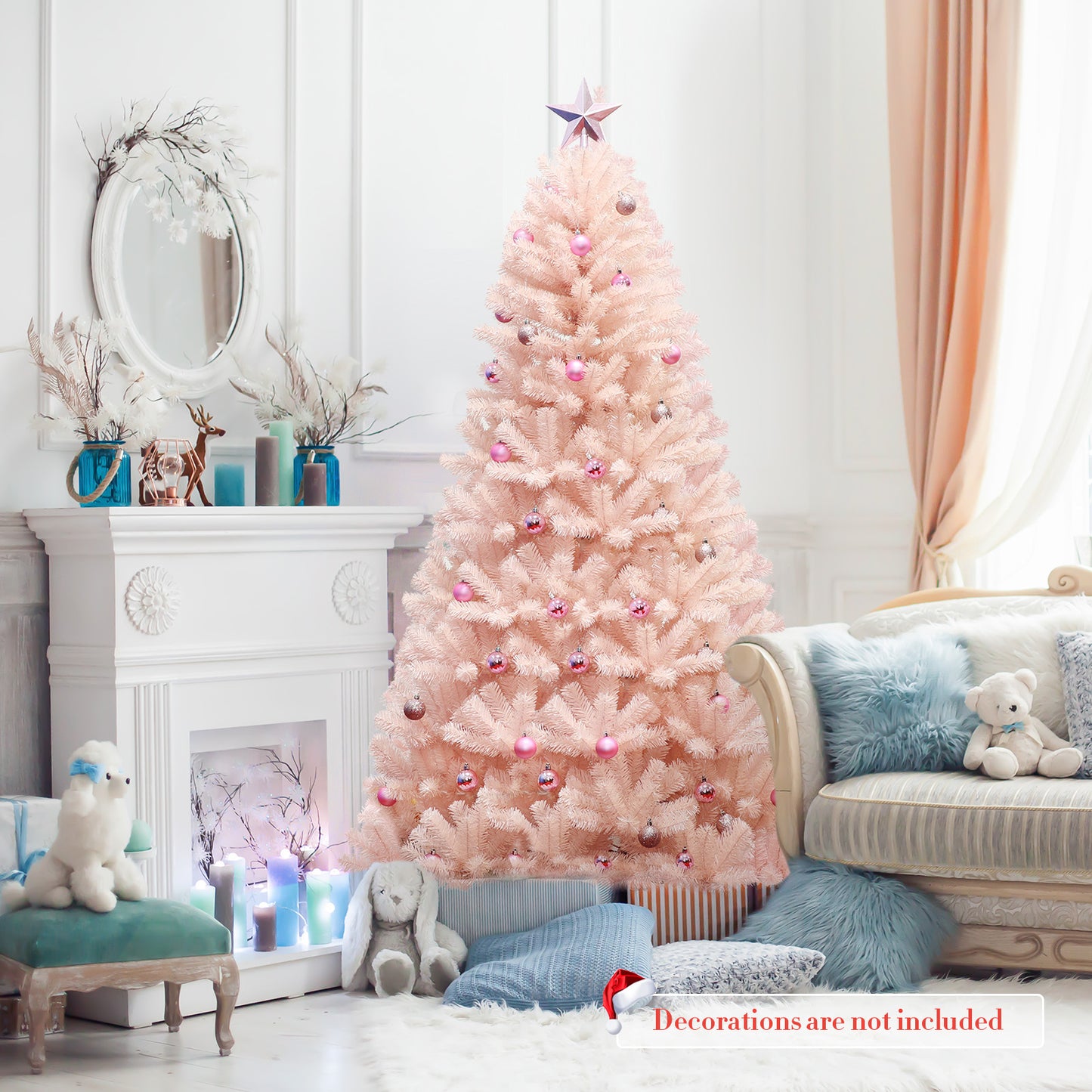 6 Feet Artificial Christmas Tree, Hinged Full Fir, Pink Christmas Tree at Gallery Canada