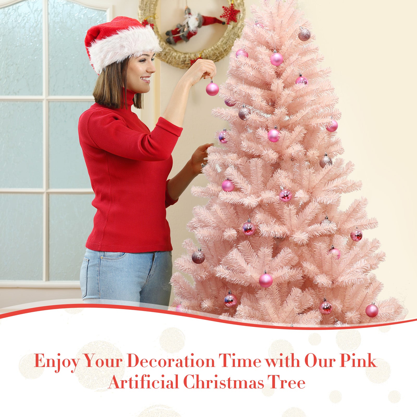 6 Feet Artificial Christmas Tree, Hinged Full Fir, Pink Christmas Tree at Gallery Canada