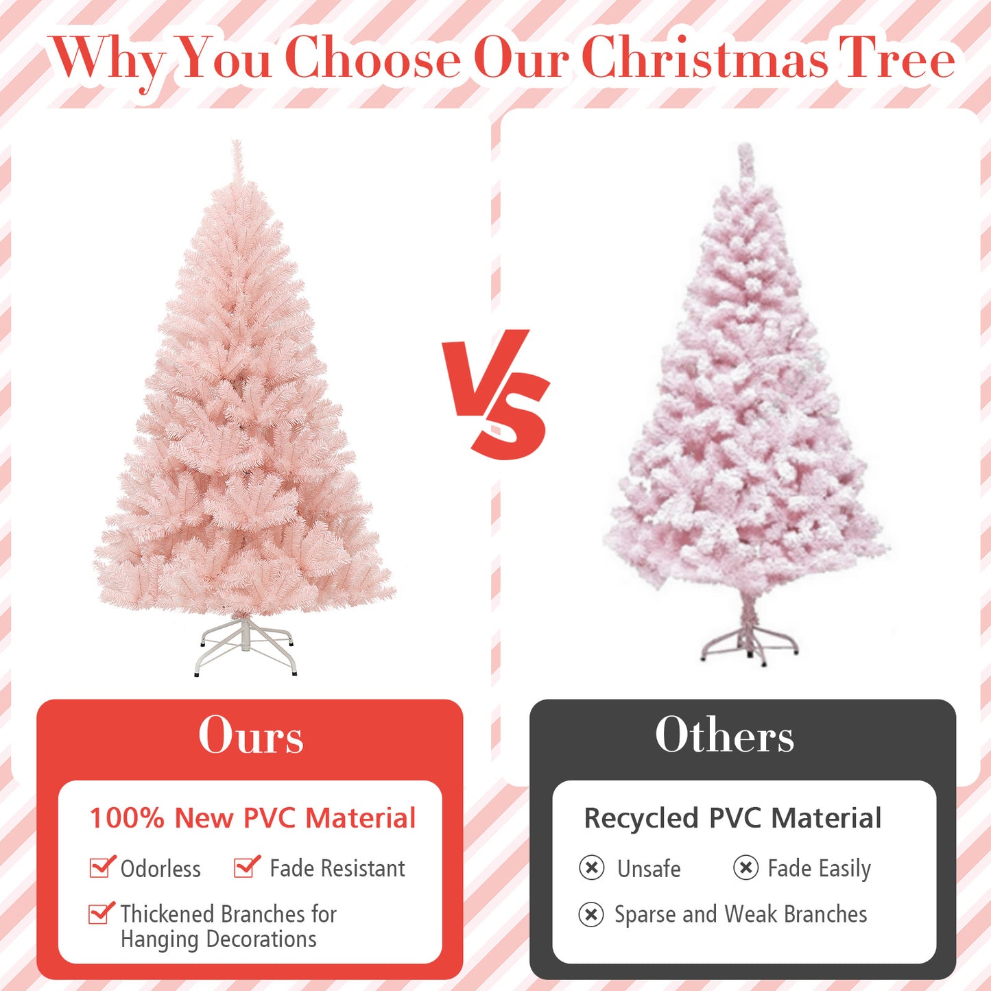 6 Feet Artificial Christmas Tree, Hinged Full Fir, Pink Christmas Tree at Gallery Canada