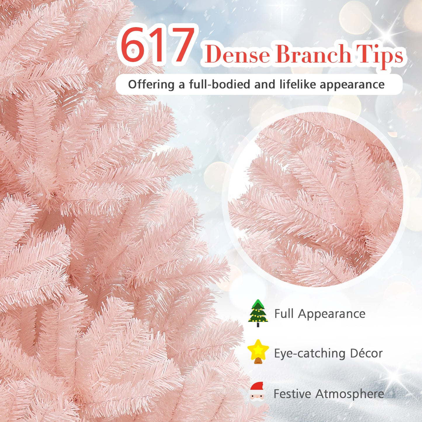 6 Feet Artificial Christmas Tree, Hinged Full Fir, Pink Christmas Tree at Gallery Canada