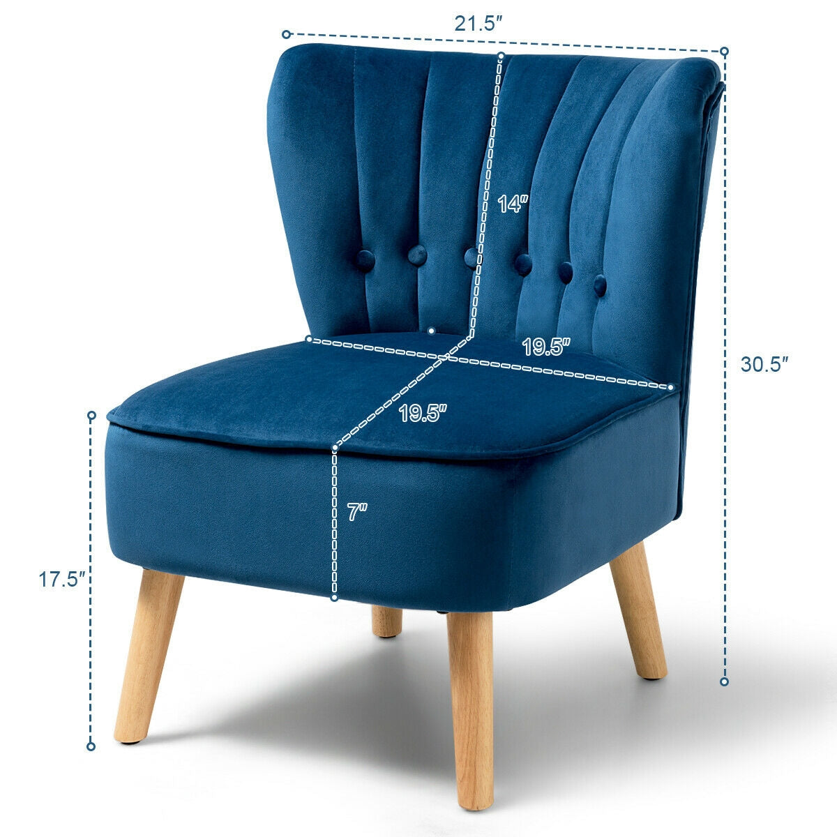 Armless Accent Chair Tufted Velvet Leisure Chair, Blue Accent Chairs at Gallery Canada
