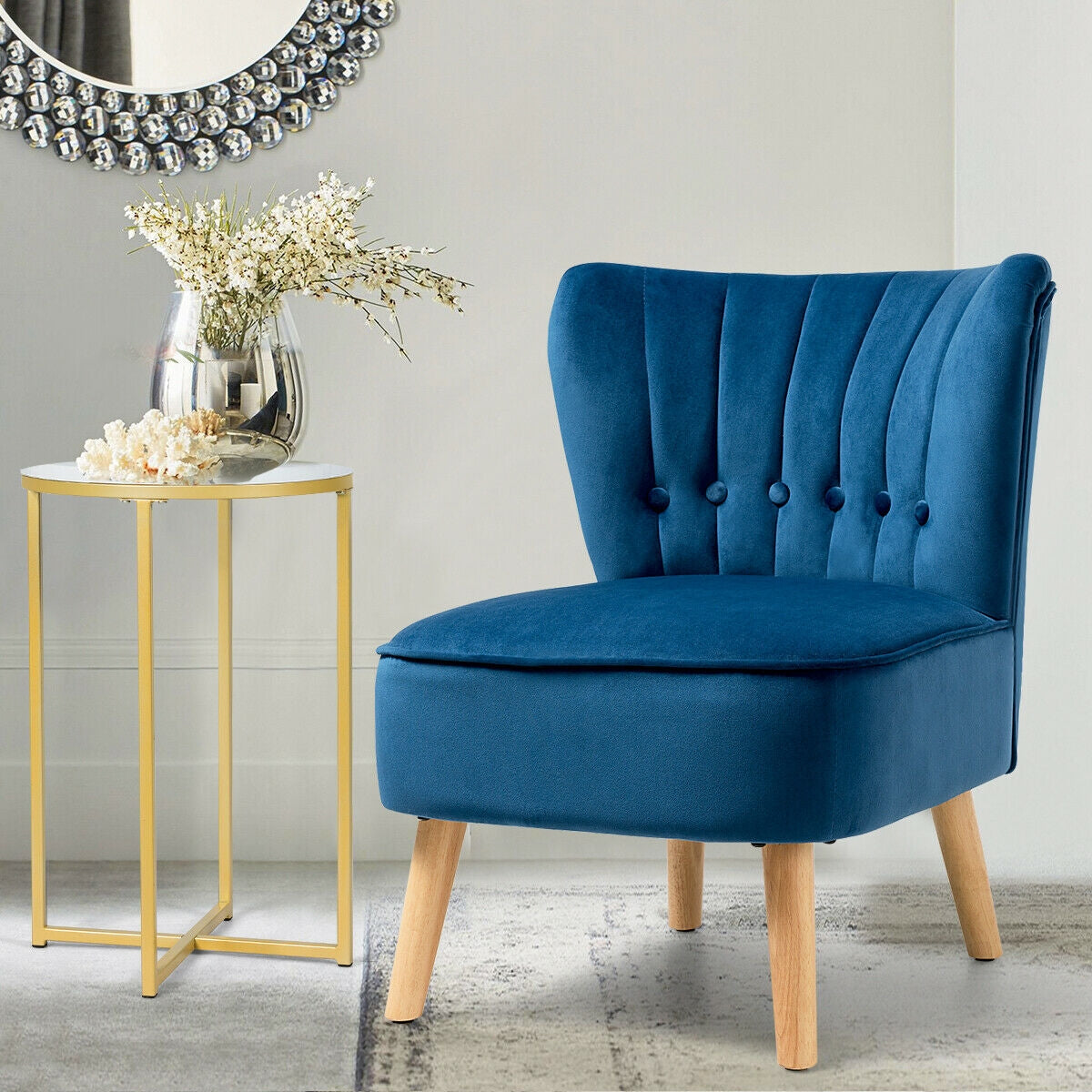 Armless Accent Chair Tufted Velvet Leisure Chair, Blue Accent Chairs at Gallery Canada