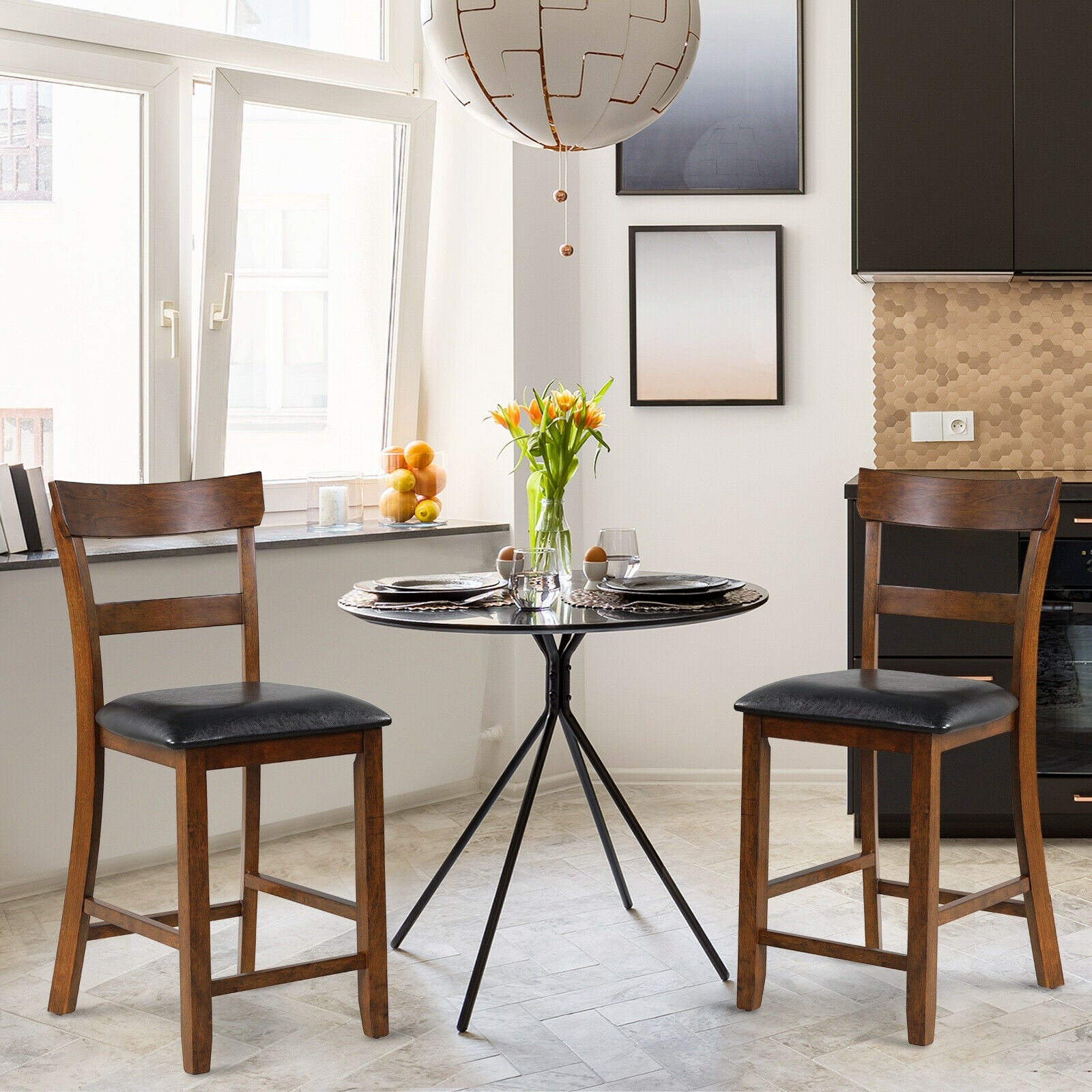 2-Piece Counter Height Chair Set, Leather Seat, Rubber Wood Legs, Brown Bar Stools at Gallery Canada