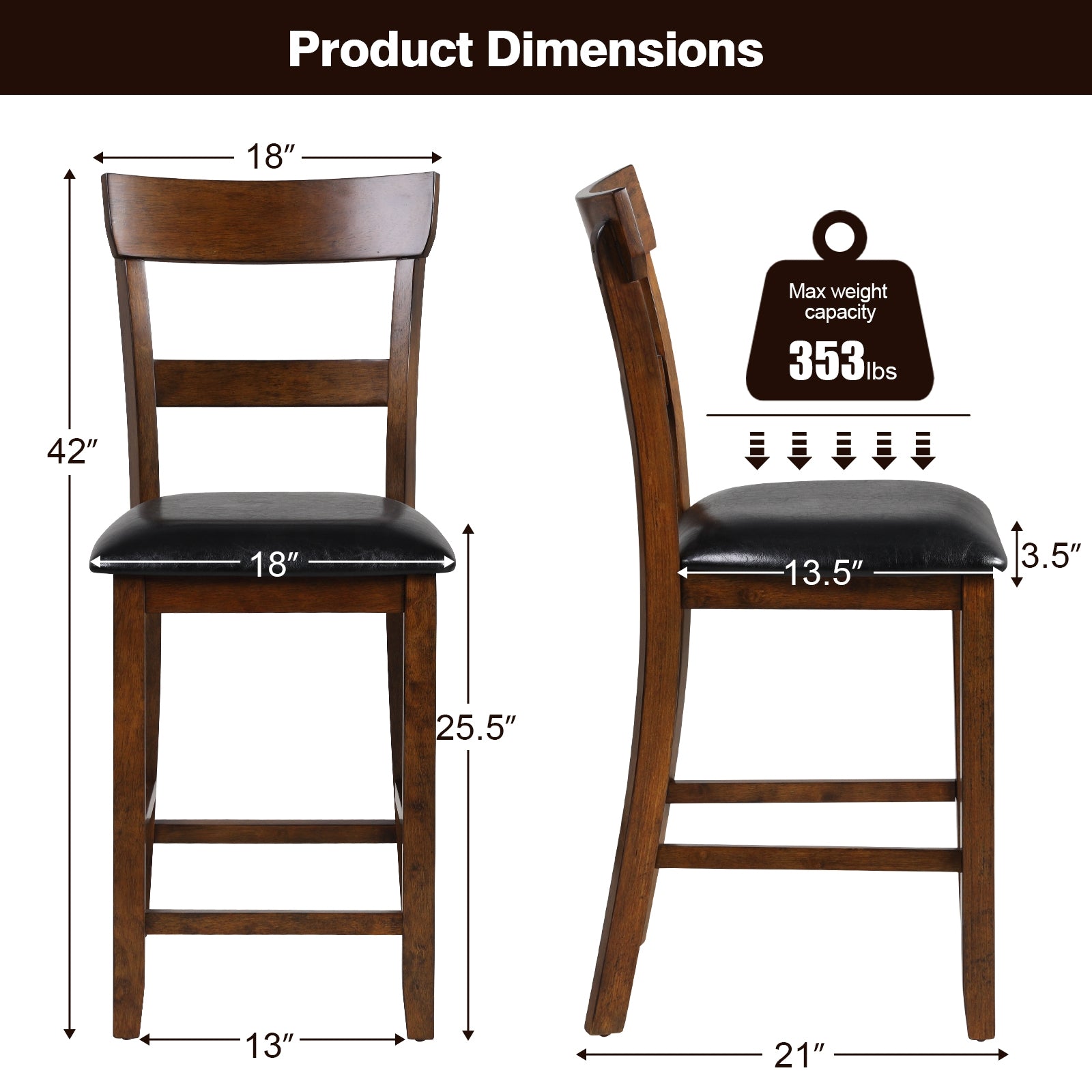 2-Piece Counter Height Chair Set, Leather Seat, Rubber Wood Legs, Brown Bar Stools at Gallery Canada