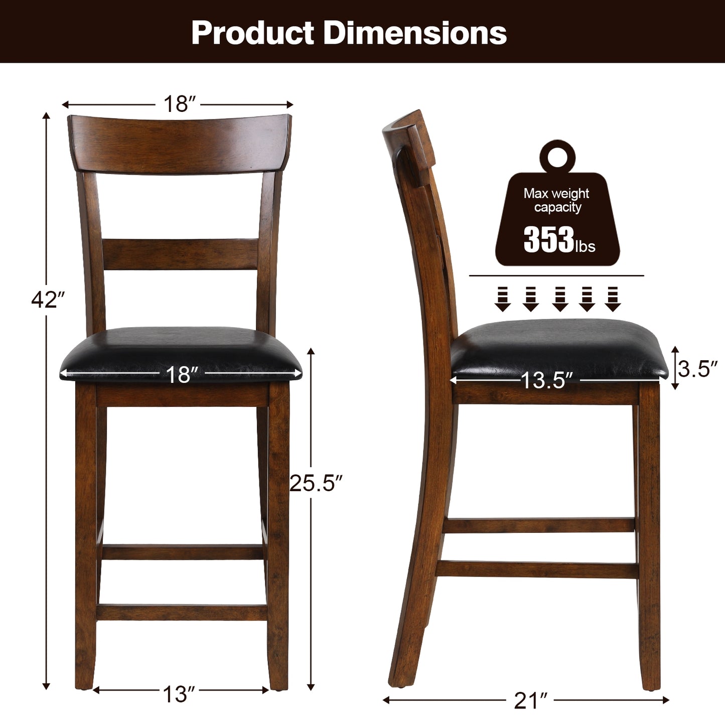 2-Piece Counter Height Chair Set, Leather Seat, Rubber Wood Legs, Brown Bar Stools at Gallery Canada