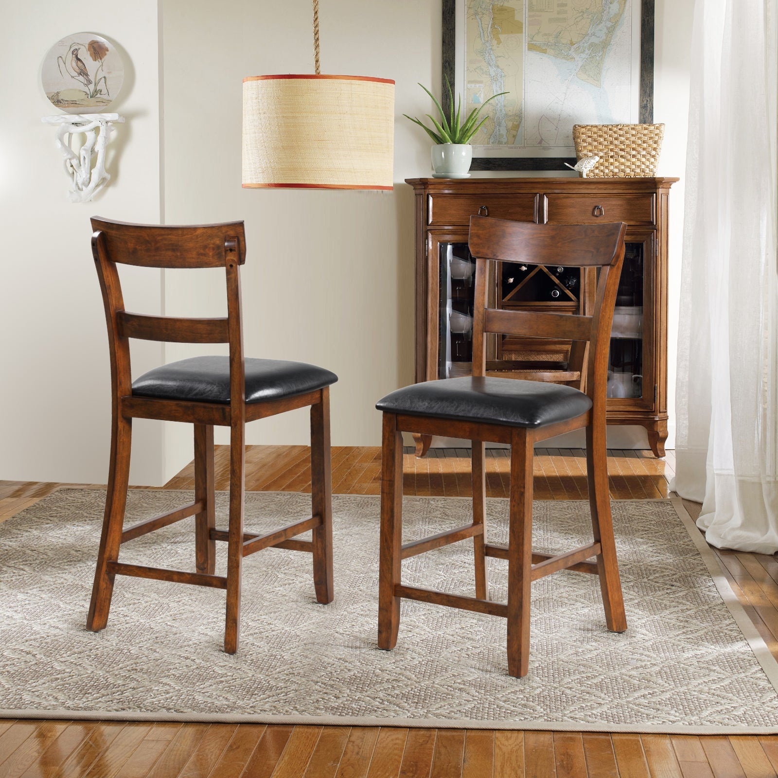2-Piece Counter Height Chair Set, Leather Seat, Rubber Wood Legs, Brown Bar Stools at Gallery Canada