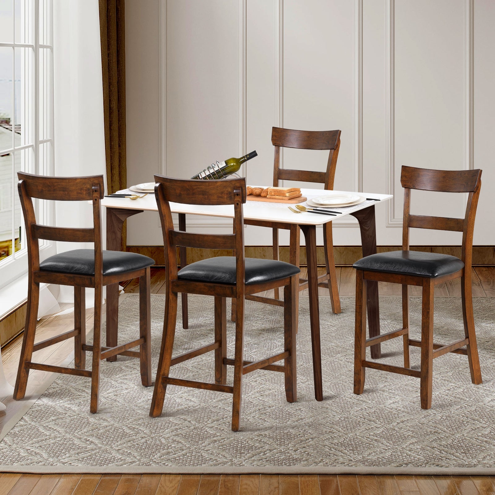 2-Piece Counter Height Chair Set, Leather Seat, Rubber Wood Legs, Brown Bar Stools at Gallery Canada