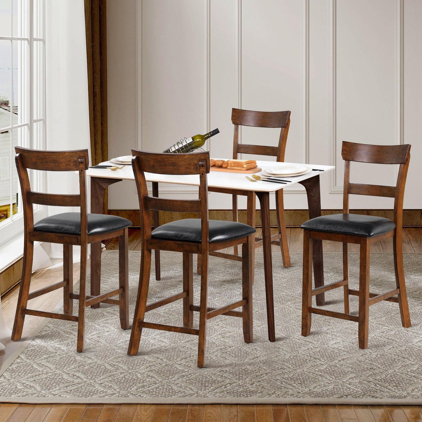 2-Piece Counter Height Chair Set, Leather Seat, Rubber Wood Legs, Brown Bar Stools at Gallery Canada
