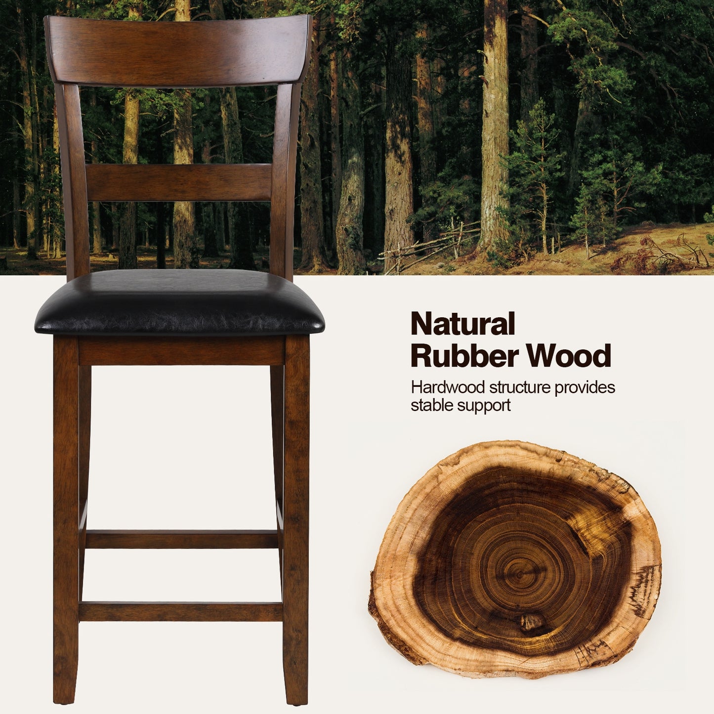 2-Piece Counter Height Chair Set, Leather Seat, Rubber Wood Legs, Brown Bar Stools at Gallery Canada