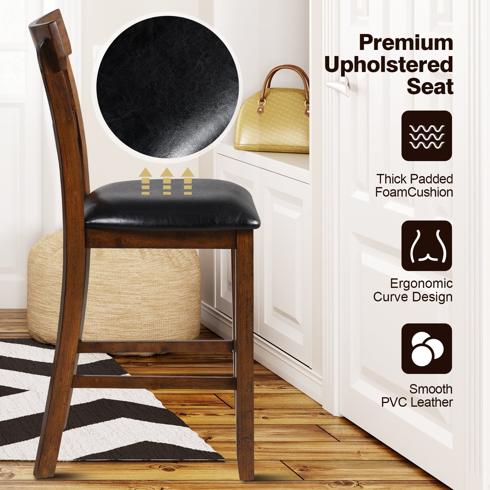 2-Piece Counter Height Chair Set, Leather Seat, Rubber Wood Legs, Brown Bar Stools at Gallery Canada